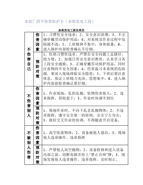 水泥厂四不伤害防护卡(余热发电工段)