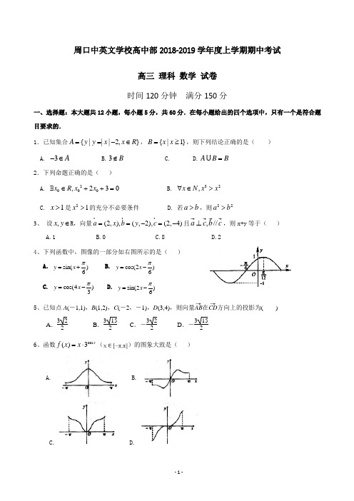 2019届河南省周口中英文学校高三上学期期中考试数学(理)试题