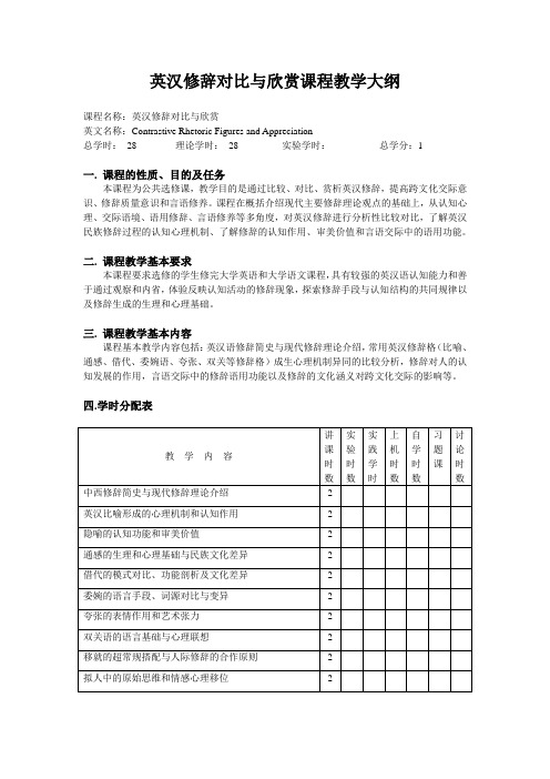 英汉修辞对比与欣赏课程教学大纲