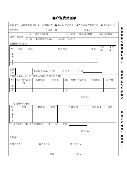 客户退货处理单