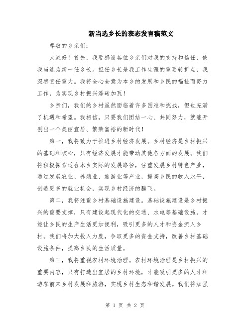 新当选乡长的表态发言稿范文