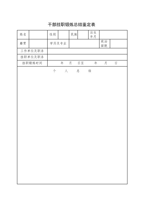 干部挂职锻炼总结鉴定表