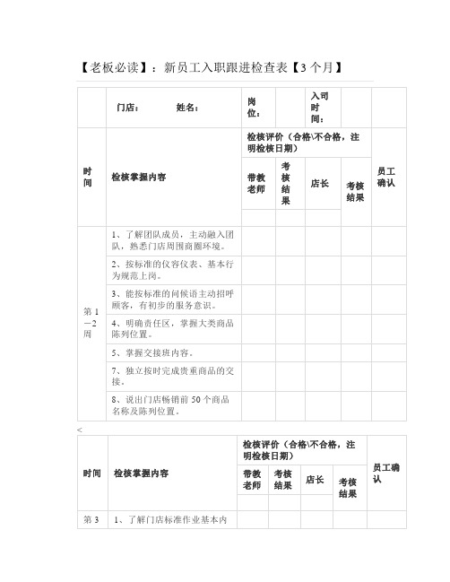 新员工入职跟进检查表【3个月】