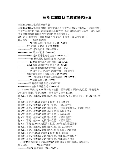 三菱电梯故障代码表