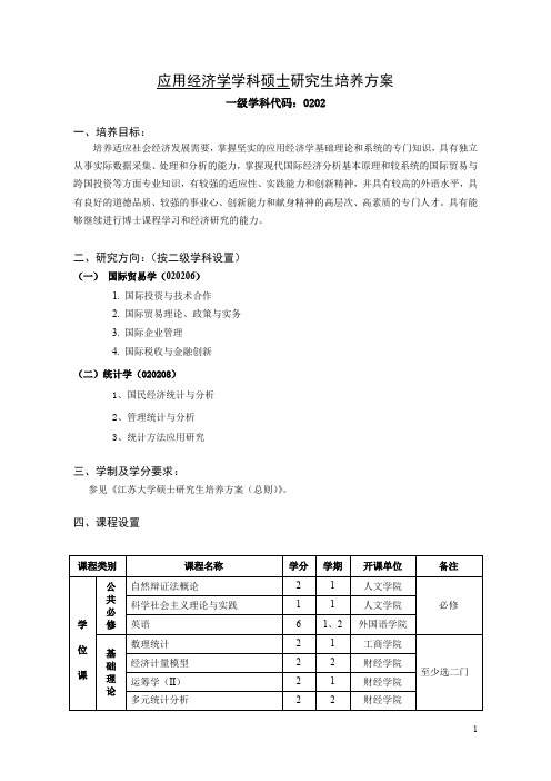 应用经济学学科硕士研究生培养方案