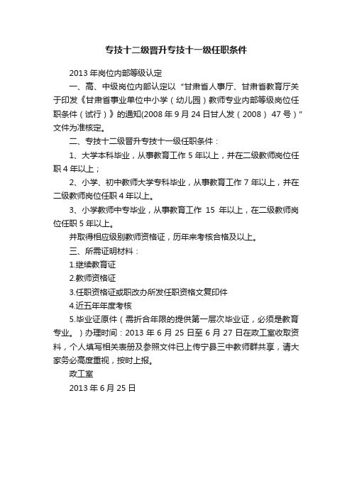 专技十二级晋升专技十一级任职条件