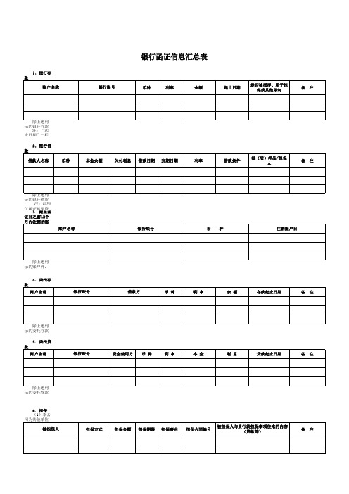 银行函证信息汇总表