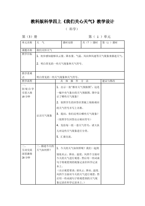 教科版科学四上《我们关心天气》教学设计