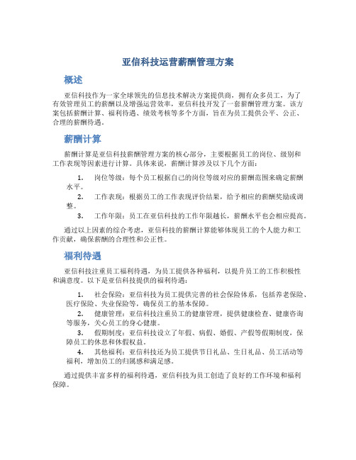 亚信科技运营薪酬管理方案