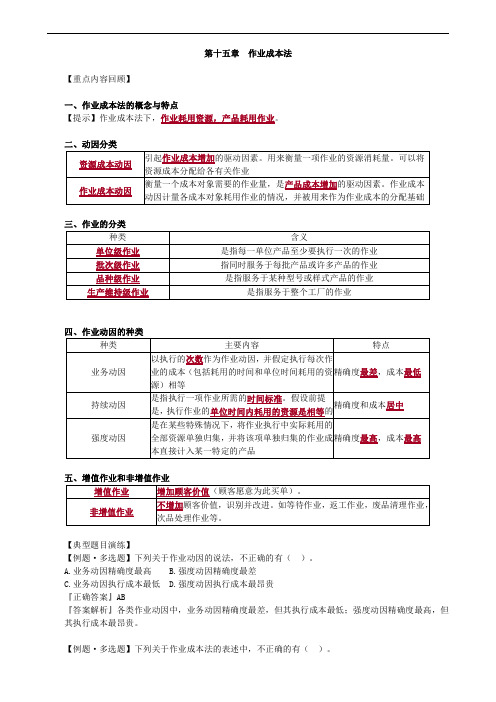 2019年注册会计师考试辅导：财务成本管理 第十五章 作业成本法试题