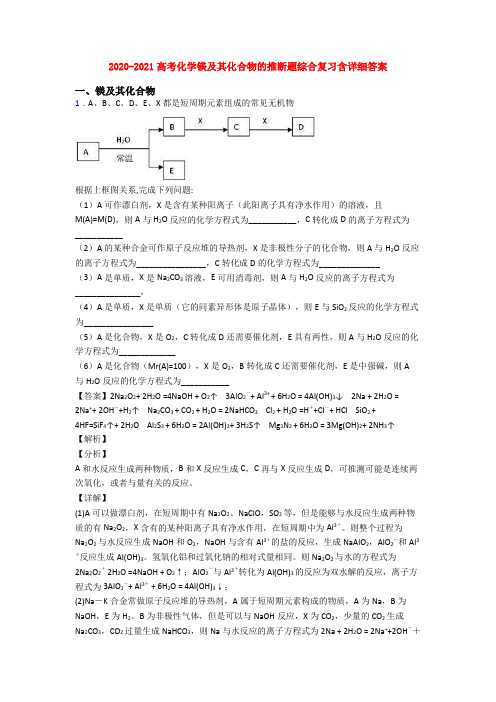 2020-2021高考化学镁及其化合物的推断题综合复习含详细答案