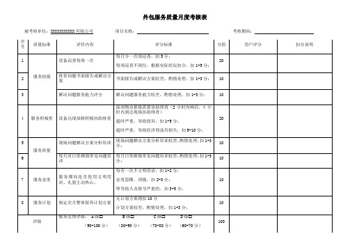 外包服务质量月度考核表