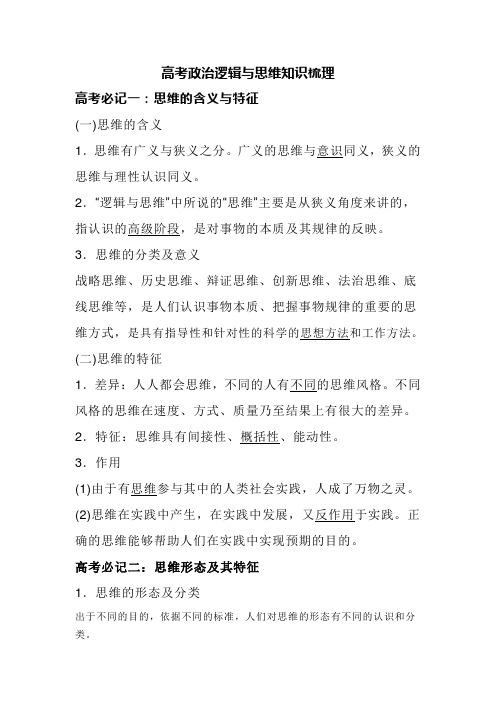 高考政治逻辑与思维知识梳理