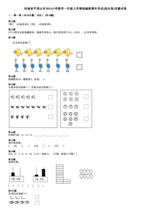 河南省平顶山市2024小学数学一年级上学期统编版期末考试(综合卷)完整试卷