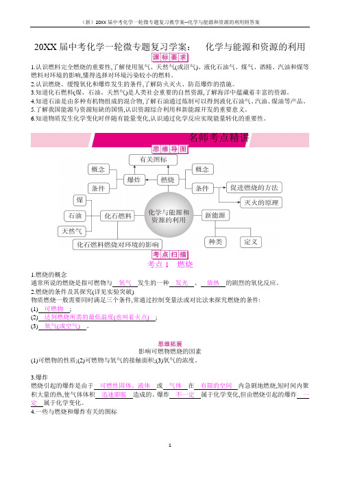 (新)20XX届中考化学一轮微专题复习教学案--化学与能源和资源的利用附答案