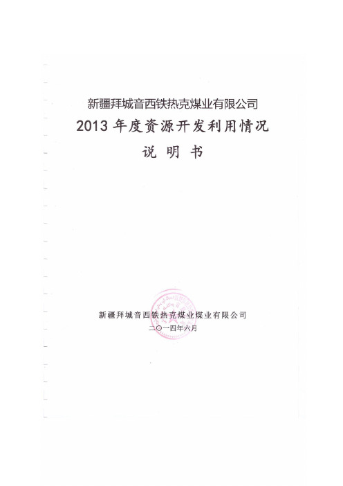 新疆拜城音西铁热克煤业有限公司矿产资源开发利用说明书