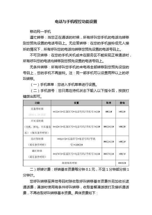 电话与手机程控功能设置