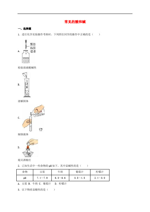 中考化学专项练习 常见的酸和碱(含解析)