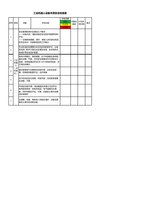 工业机器人设备本质安全检查表