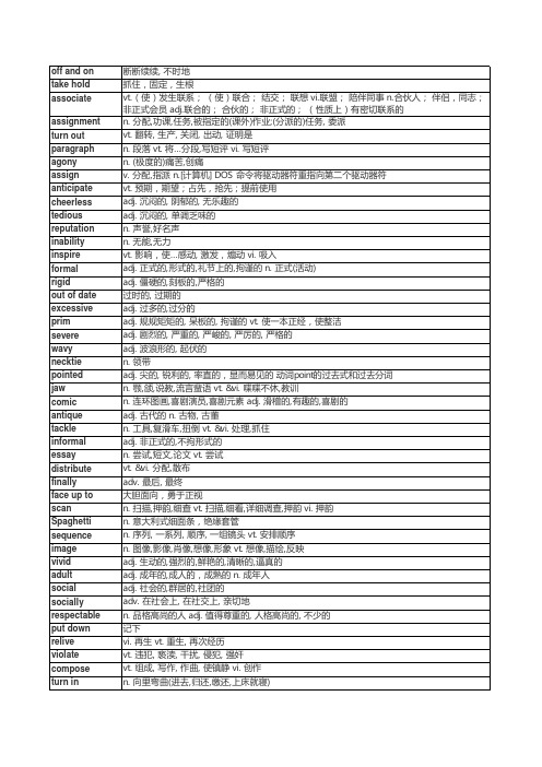 全新版大学英语(第二版)综合教程第一册 同步单词汇总