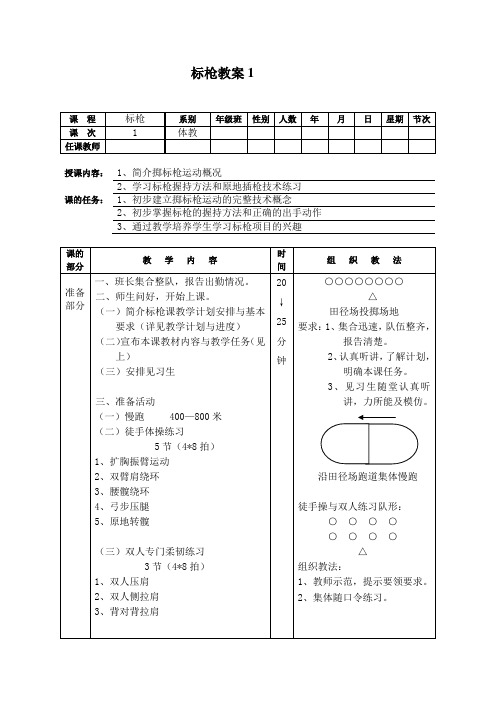 最新运动训练——标枪教案(9个教案)