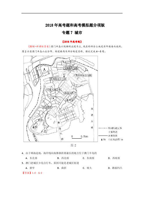 2018年高考地理真题-城市分类汇编含答案解析