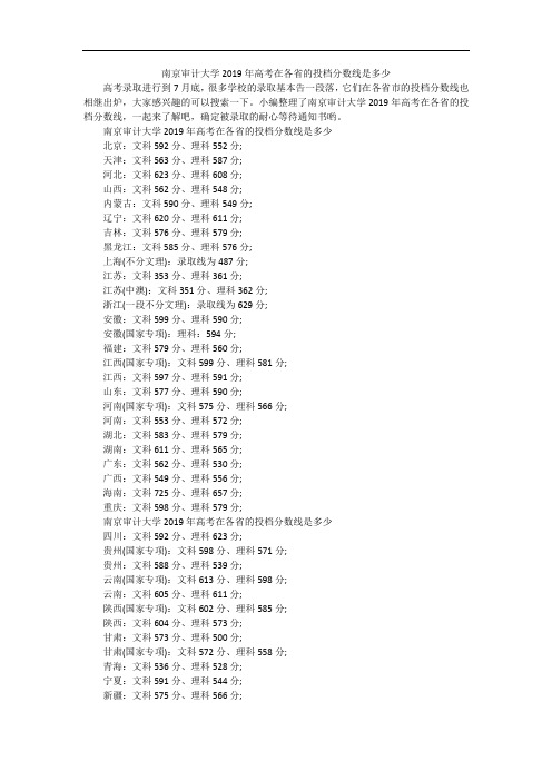 南京审计大学2019年高考在各省的投档分数线是多少