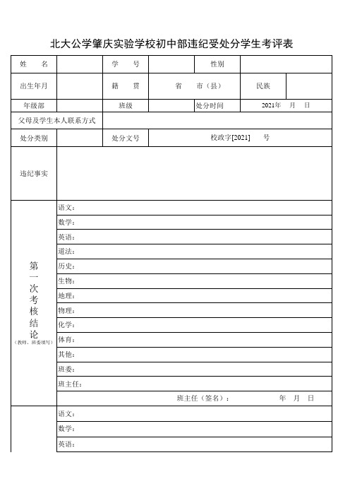 学生违纪受处分学生考察表