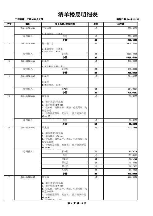 广联达办公大厦-清单楼层明细表