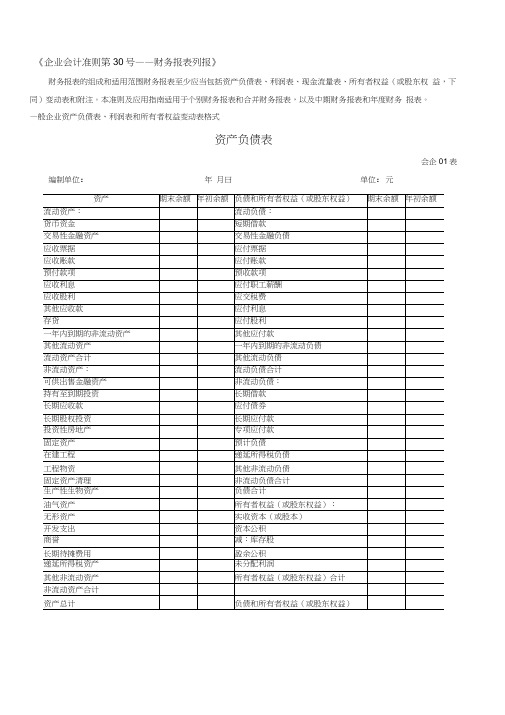 (完整word版)财务报表标准格式-完整版