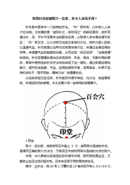 常用针灸保健取穴一览表，多少人求而不得！