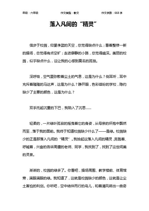 落入凡间的“精灵”作文【小学六年级700字】