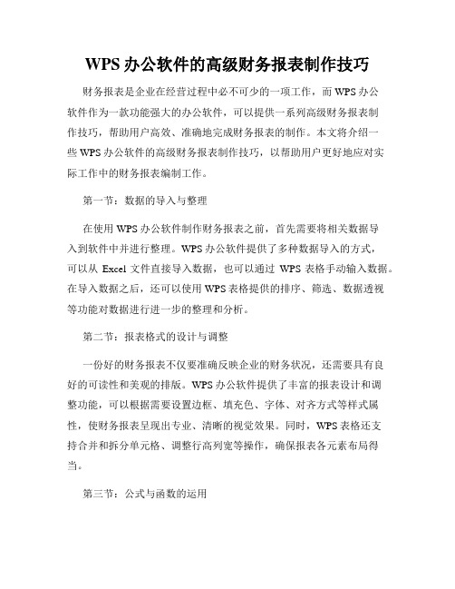 WPS办公软件的高级财务报表制作技巧