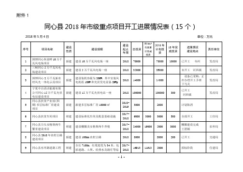 同心县2018年市级重点项目开工进展情况表(15个)