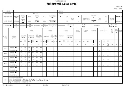 预应力张拉施工记录(后张法) 市政施-32 填写范例