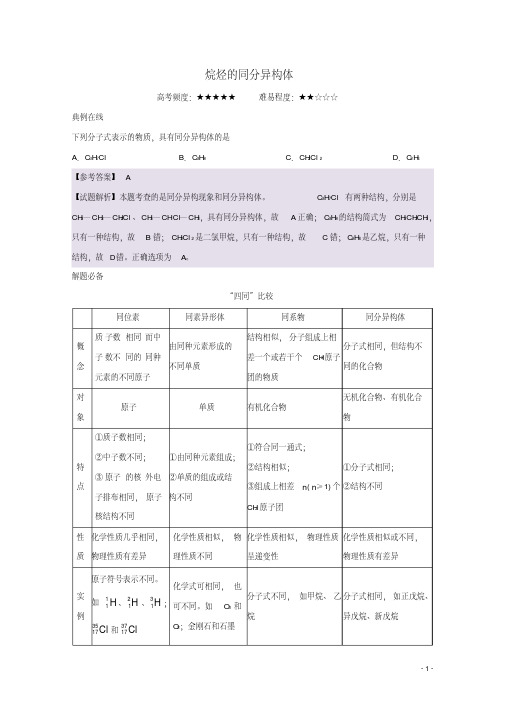 高中化学每日一题烷烃的同分异构体