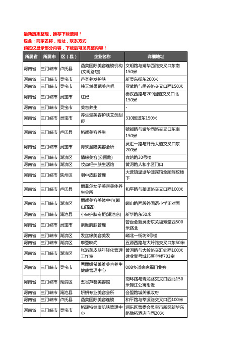 新版河南省三门峡市美容院企业公司商家户名录单联系方式地址大全628家