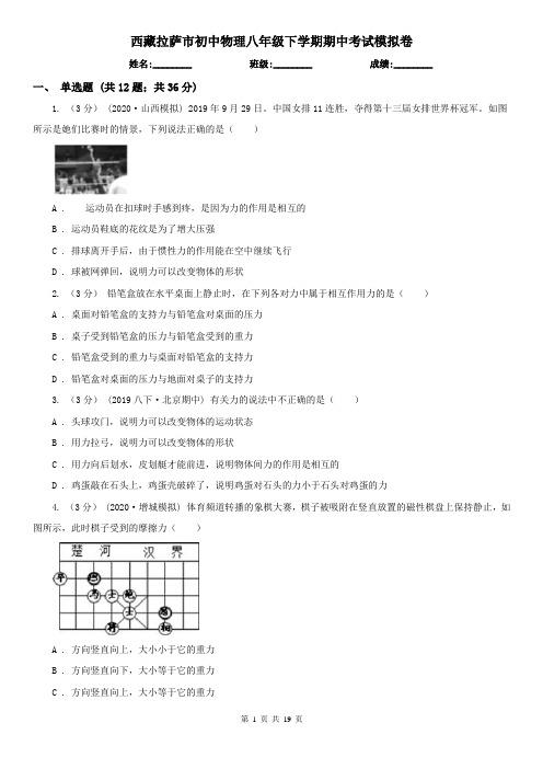 西藏拉萨市初中物理八年级下学期期中考试模拟卷