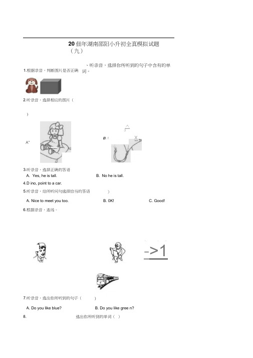 六年级下册英语试题--2019年湖南邵阳小升初全真模拟试题九人教PEP含答案