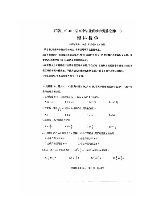 河北省石家庄市2018届高三毕业班教学质量检测数学(理)试题(图片版)