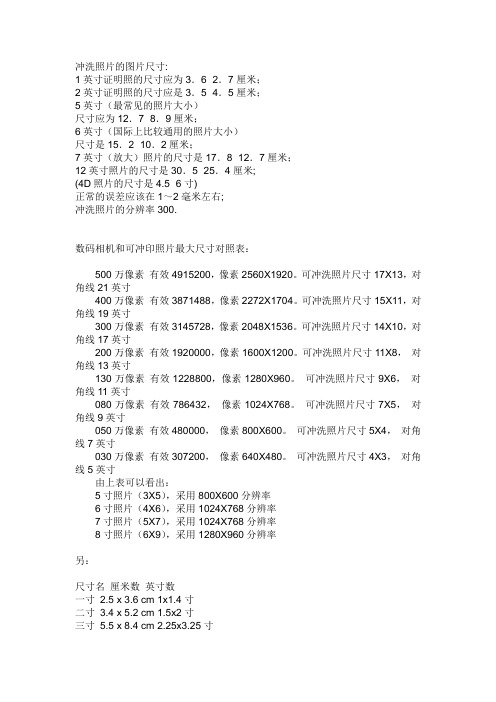 冲洗照片的图片尺寸