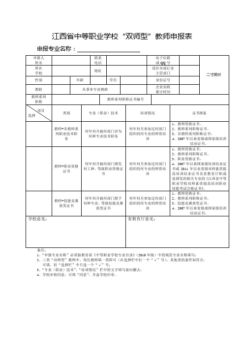 江西省中等职业学校“双师型”教师申报表