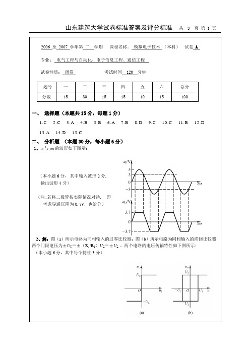 山东建筑大学 模电A答案