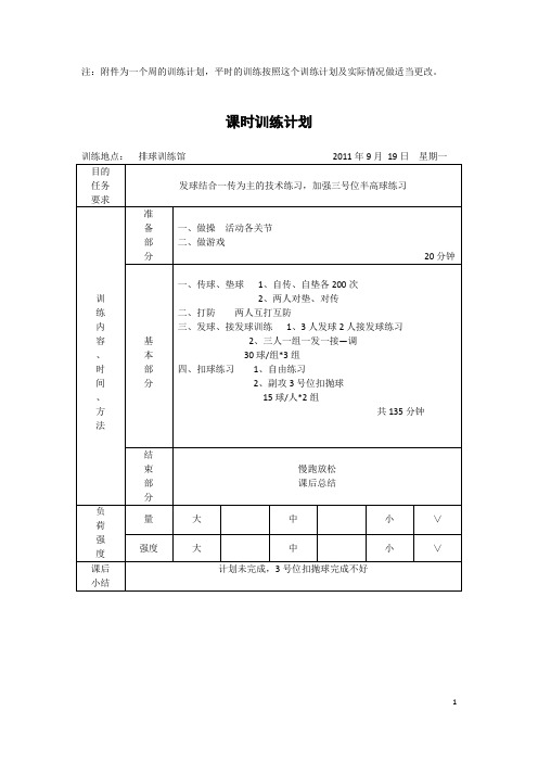 课时训练计划