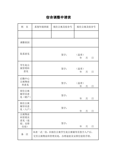 宿舍调整申请表