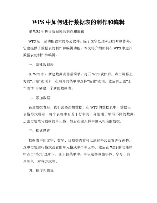 WPS中如何进行数据表的制作和编辑