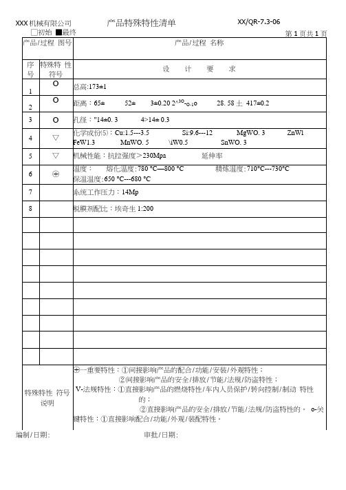 特殊特性清单