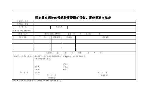 国家重点保护的天然种质资源的采集、采伐批准审批表