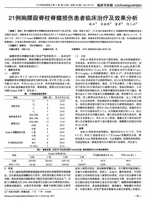 21例胸腰段脊柱脊髓损伤患者临床治疗及效果分析