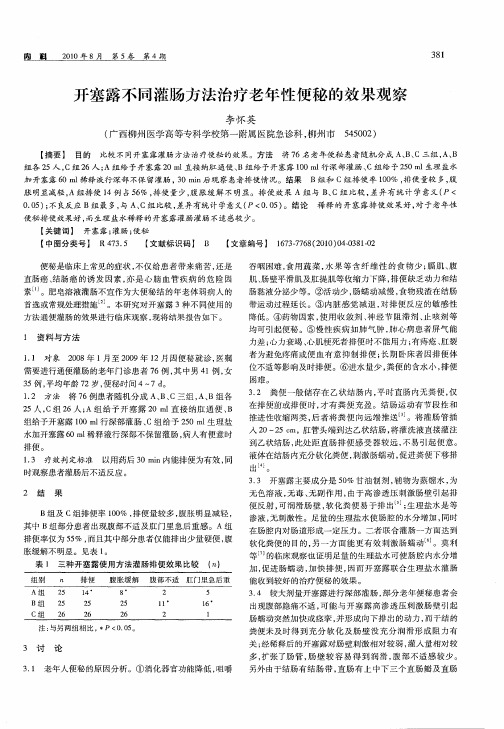 开塞露不同灌肠方法治疗老年性便秘的效果观察